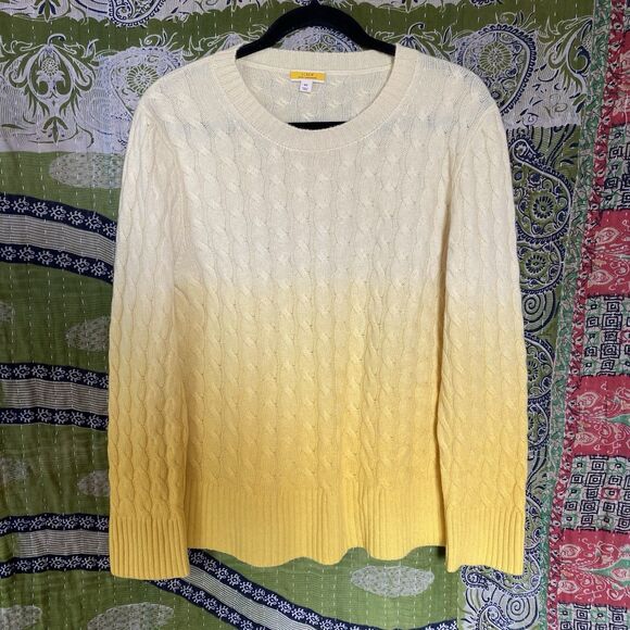 J. Crew Yellow Ombre Limited Edition Cable Knit Cashmere Sweater Size Medium